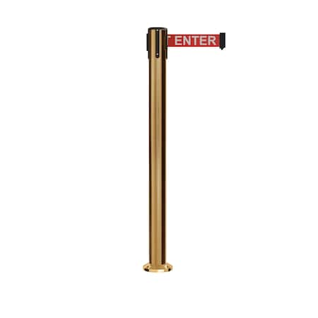 Stanchion Belt Barrier Fixed Base Sat.Brass Post 14ft.Red Caution Belt